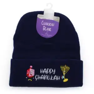 Happy Chanukah Dark Navy Beanie Hat