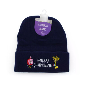 Happy Chanukah Dark Navy Beanie Hat