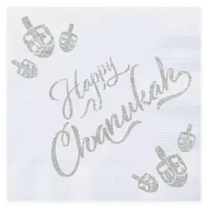 20 Happy Chanukah in Silver Foiled Serviettes