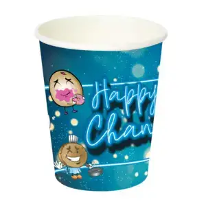 10 Happy Chanukah Menorah & Dreidel Blue Paper Cups