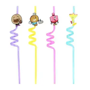 4 Chanukah Cartoon Shaped Themed Wiggly Straws