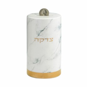 Marble Design Ceramic Tzedakah Box with Gold Accents