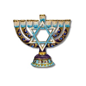 Enameled Menorah with Dark & Light Jeweled Accents