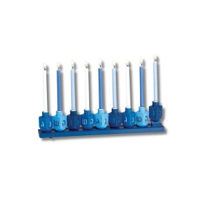 Blue Dreidels Hand-Painted Resin Menorah